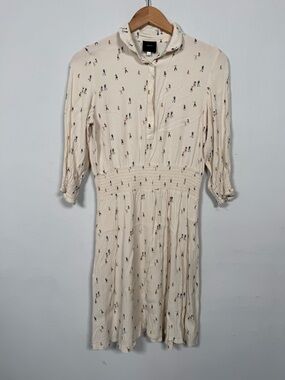 Idano Cream Long-Sleeve Smocked-Waist Shirt Dress, Golf Design, Size 1 (US 6)